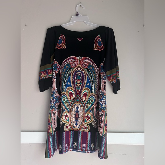 Tiana B. Black Dress with Vibrant Paisley Design Size XL - Picture 4 of 5